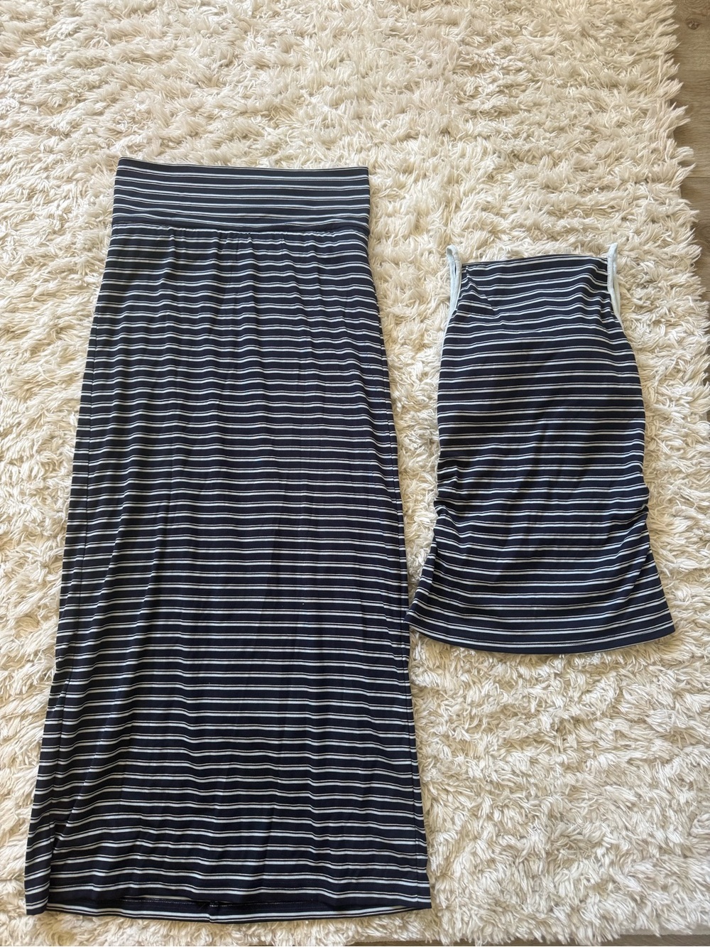 Navy and White Striped Sleeveless Midi skirt Set